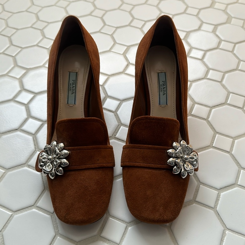 Prada block heel loafer